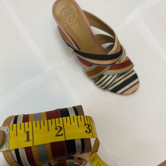 Tory Burch Retro Funky Multicolor Striped Grosgrain Graham Heel Mule Sandals - Picture 12 of 12